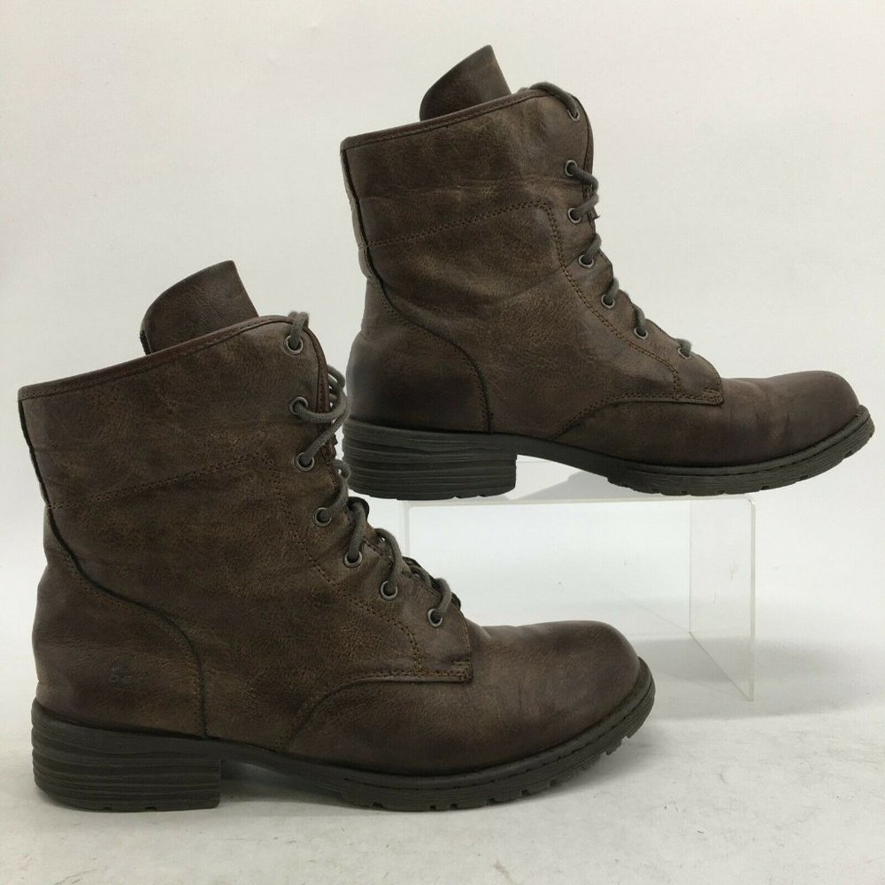 Boc Born Concept Combat Boots Womens 12 M Brown Faux Leather Lace Up Ankle Top